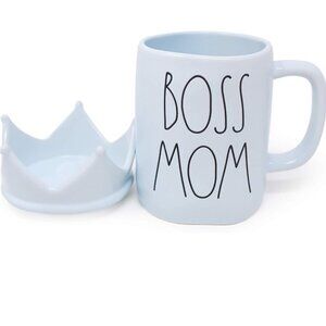 NWT Rae Dunn By Magenta BOSS MOM Light Blue Ceramic Mug With Crown Topper Lid